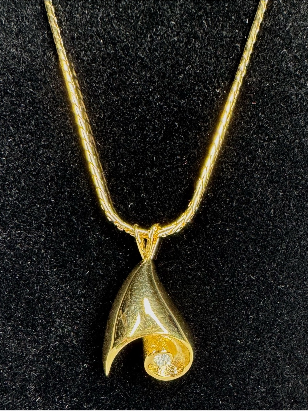 Givenchy Gold Spiral Drop Pendant Necklace with Clear Stone w/COA